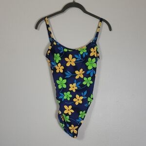 Vintage Cherokee Women High Cut Cheeky One Piece Swimsuit Size 8 S/M Floral 80s